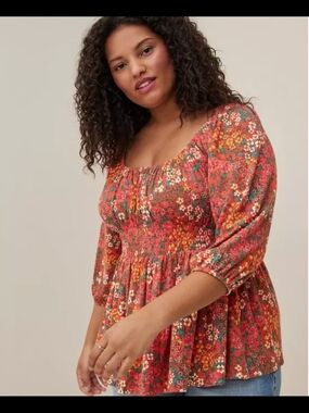 Torrid Textured Jersey Smocked Waist Top